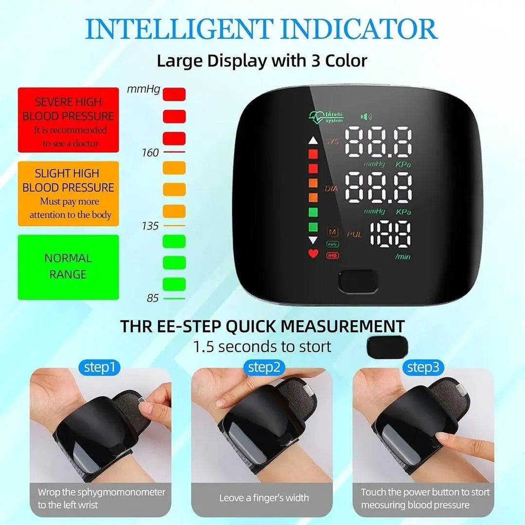 Rechargeable Digital Wrist Blood Pressure Monitor with 360° Rotatable Display
